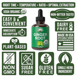 USDA Organic Ginger Root Extract Liquid Drops. Zero Sugar, Non Bitter Vegan Ginger Oil Supplement For Immune, Digestive + Gut Support. High Bioavailability, Gluten Free For Women and Men. Take Orally