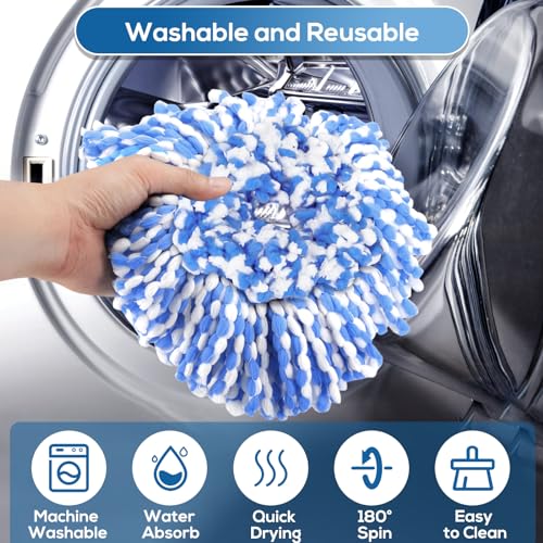 8 Pack RinseClean Spin Mop Replacement Head Refills with 1 Rotating Mop Base Compatible with RinseClean 2 Tank System, Blue Microfiber Mop Refills for Floor Cleaning