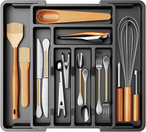 Pipishell Amada Floating Shelves, Expandable Silverware Organizer