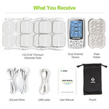 AUVON Dual Channel TENS EMS Unit 24 Modes Muscle Stimulator for Pain Relief, Rechargeable TENS Machine Massager with 12 Pads, ABS Pads Holder, USB Cable and Dust-Proof Storage Bag