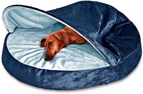 Furhaven 26" Round Orthopedic Dog Bed for Medium/Small Dogs w/ Removable Washable Cover, For Dogs Up to 30 lbs - Microvelvet Snuggery - Navy (Blue), 26-inch