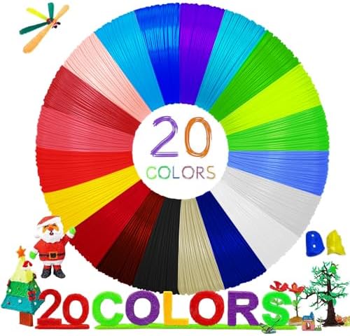 GIANTARM 3D Pen PLA Filament Refills，20 Colors 1.75mm PLA Filament Pack, Each Color 16 Feet, Total 320 feet, Pack with 2 Finger Caps