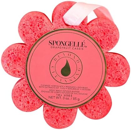 Spongelle Grapefruit Cassis Wild Flower Loofah Body Scrubber | Bath & Shower Loofah for Women | Body Scrubber Exfoliator with Body Wash Infused Sponge | 14+ uses | Zesty Grapefruit, Cassis & Vanilla