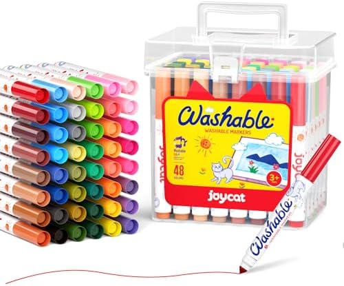 48 Count Washable Markers for Kids, 48 Colors Washable Markers Set with Carrying and Storage Case, Coloring Marker Bulk for Boys Girls, School Classroom Supplies