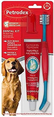 Petrodex Dental Care Kit for Dogs and Puppies, Cleans Teeth and Fights Bad Breath, Reduces Plaque and Tartar Formation, Enzymatic Tooth Brushing Kit, Poultry Flavor, 2.5oz Toothpaste + Toothbrush