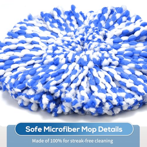 8 Pack RinseClean Spin Mop Replacement Head Refills with 1 Rotating Mop Base Compatible with RinseClean 2 Tank System, Blue Microfiber Mop Refills for Floor Cleaning