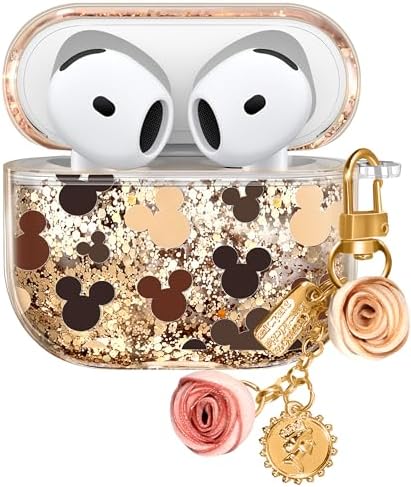for Apple for Airpods 4 Case 2024 - Quicksand Liquid Kawaii Cute Lovely Funda Mujer Girl Women Sparkling Sparkle Glitter Bling Sparkly Cartoon Miki Keychain Girly for Airpod 4 Case Cover