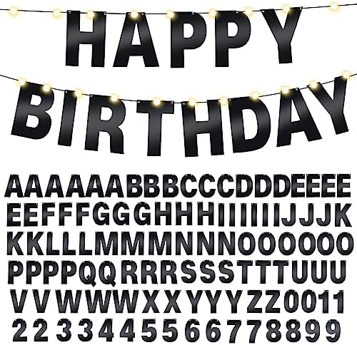 TaoBary 112 Pcs DIY Letter Custom Banner Glitter Customizable Banner Kit Including 107 Letters and Numbers 3 Rope for Valentine's Day Birthday Party(Bright Black)
