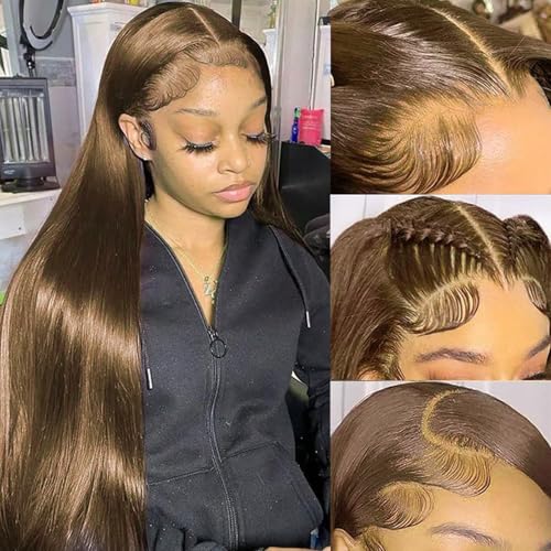 34 Inch 13x6 Chocolate Brown Lace Front Wigs Human Hair 180% Density Straight Lace Frontal Human Hair Wigs Pre Plucked 4# Brown Lace Frontal Wigs Human Hair With Baby Hair