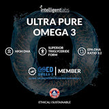 Intelligent Labs Triglyceride Omega 3 | 2250mg per 3-Capsule Serving | Burpless Fish Oil Capsules | Cardiovascular, Brain, Joint & Eye Support | 120 Softgels Per Bottle