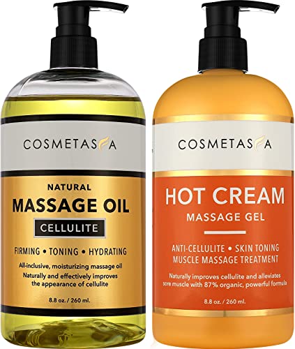 Cellulite Massage Oil & Hot Cream - 100% Natural Cellulite Oil & Gel, Highly Absorbable, Firm, Tone, Tighten & Moisturize Skin - Soothes Muscles (8.8 Fl Oz)