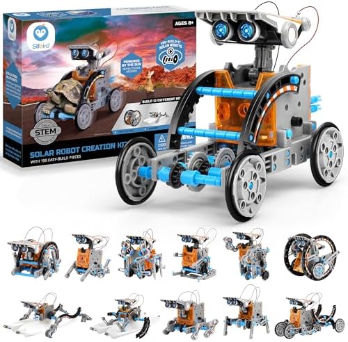 Sillbird STEM 12-in-1 Education Solar Robot Toys for Boys Ages 8-13, DIY Building Science Experiment Kit Birthday Gifts for Kids 8 9 10 11 12 13 Years Old, Solar Powered by The Sun