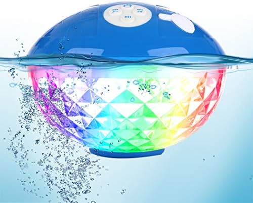Blufree Bluetooth Pool Speaker with Colorful Lights, Portable Floating Pool Speaker IP68 Waterproof, Built-in Mic, Floatable Crystal Clear Sound Wireless Bluetooth Hot Tub Speaker for Pool Spa Outdoor