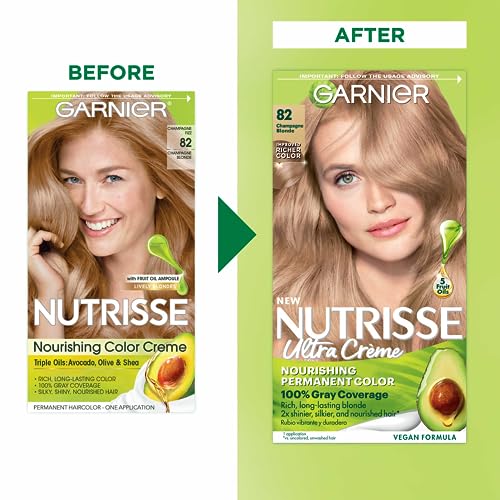 Garnier Hair Color Nutrisse Nourishing Creme, 82 Champagne Blonde (Champagne Fizz) Permanent Hair Dye, 2 Count (Packaging May Vary)