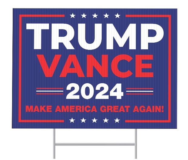 SignPro Trump Vance 2024 Yard Sign | Trump Vance Lawn Sign | Trump JD Vance Maga Sign | 24" x 18" Corrugated Plastic Outdoor Weatherproof Yard Signs With H Stake | Double Sided
