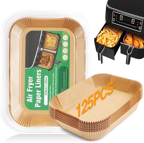 Air Fryer Disposable Paper Liner for Ninja Dual,125PCS Non-Stick Air Fryer Liners Rectangle 8.6x 5.5'', Air fryer Parchment Liners for Ninja DZ201, Ninja Foodi Dual Air Fryer Accessories Baking Paper