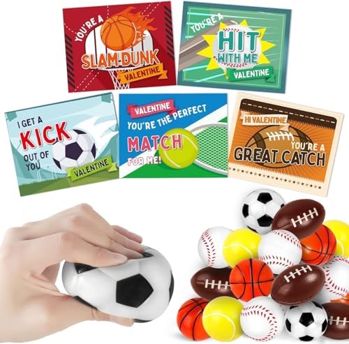 OCHIDO 30Pcs Valentine's Greeting Cards With Sports Squeeze Balls Kits,Kids Valentine Cards Exchange,School Valentines Day Gift,Class Game Prizes,Valentines Party Favor Supplies
