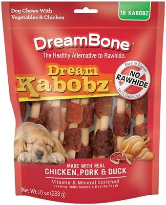 DreamBone Dream Kabobz, Rawhide Free Dog Chew Sticks Made Made with Real Chicken and Vegetables, 18 Count