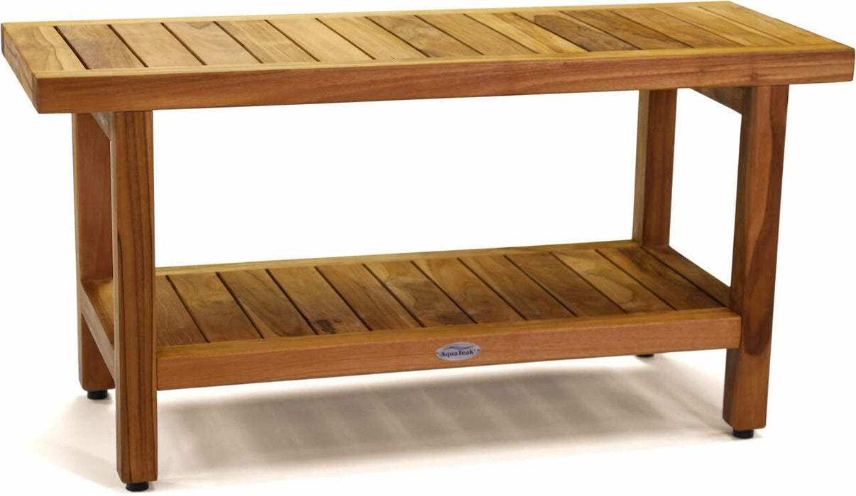 AquaTeak The Original 36" Spa Teak Shower Bench with Shelf