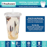 Freshware 24 oz Clear Disposable Plastic Cups with Flat Lids and Straws, 100 Pack Clear Plastic Cups Tumblers, Heavy-duty Party Glasses, Disposable Cups for Thanksgiving, Halloween, Christmas Party