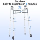 Delog Narrow Folding Walker for Seniors with Trigger Release and 5 Inches Wheels, Lightweight Supports Up to 350 lbs, Aluminum Folding Walker for Elderly Handicapped Disabled