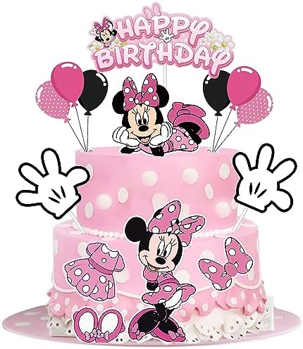 9 Pcs Pink Minnie Cake Decorations for Girls, Pink Bow and White Gloves Mouse Birthday Decorations Minnie Birthday Cake Topper for Girls 1st 2nd 3rd Birthday Party Baby Shower Decorations