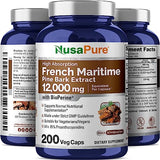NusaPure French Maritime Pine Bark Extract 12,000 mg Per Veggie Caps 200-Day Supply, Bioperine (Non-GMO & Gluten Free)