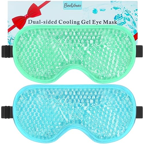 BeeVines Gel Eye Mask, 2 Pack Cooling Ice Masks for Puffy Eyes for Men & Women, Cold & Warm Compress for Post Surgery, Puffiness, Allergies, Sinuses & Migraines Treatment(Blue & Green)