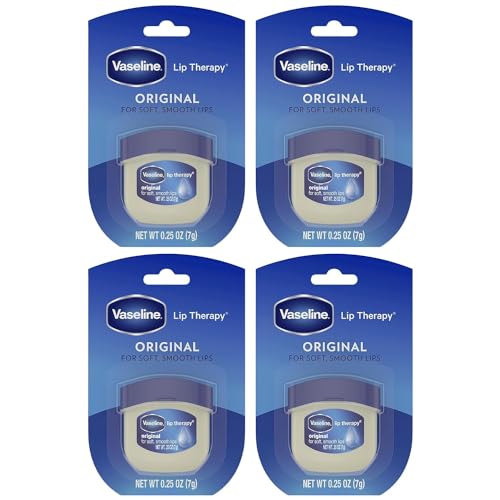 Vaseline Lip Therapy 4-Pack – Mini Lip Balm for Healing Dry Lips, Travel-Size Petroleum Jelly Lip Care, 0.25 Oz Each