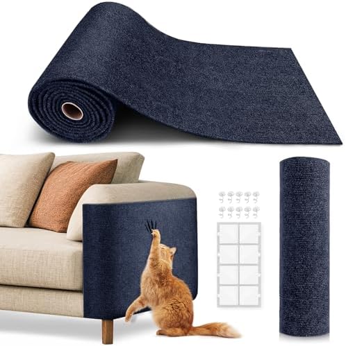 78.7"x15.8" Cat Scratch Mat,Trimmable Self-Adhesive Carpet,DIY Climb Cat Scratcher for Cat Couch Furniture or Wall Protector,Covering Cat Tower,and Replacement Pads (Dark Blue)