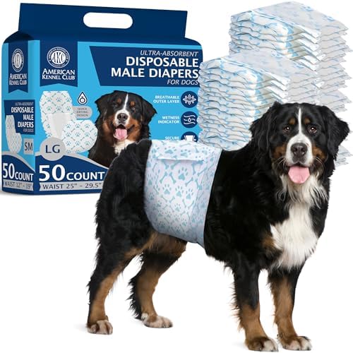 American Kennel Club Male Dog Wrap, Disposable Diapers with Wetness Indicator, Large, 50 Count