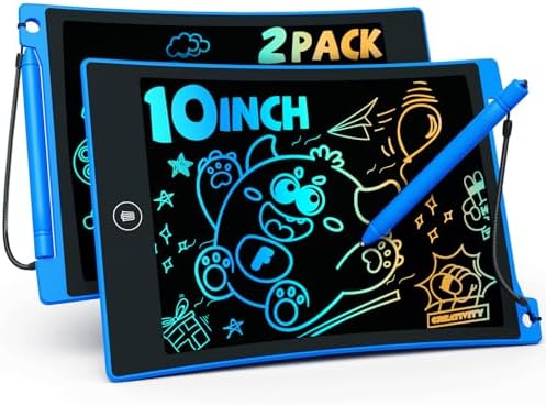 TEKFUN 2 Pack LCD Writing Tablet with Anti-Lost Stylus, 10in Erasable Doodle Board Coloring Drawing Pad for Kids, Car Trip Educational Toys Birthday Gift for 3 4 5 6 7 Girls Boys Toddler (2*Blue)