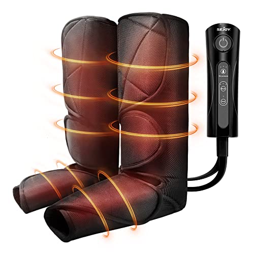 Leg Massager with Air Compression for Circulation and Relaxation with Heat, Foot and Calf Massage Machine with Hand-held Controller-3 Modes 3 Intensities-Adjustable Leg Wraps for Home and Office Use