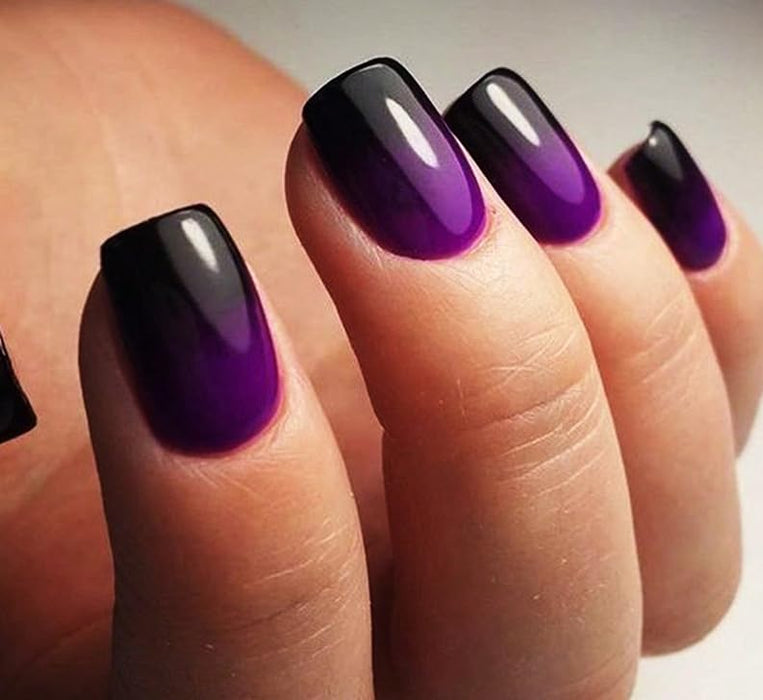 French Tip Press on Nails Acrylic Fake Nails with Design Full Cover False Nails for Women Reusable Nail Kit with Nail Glue Adhesive Tabs Nail File 16size (grayish purple color, 30pcs)