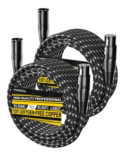 XLR Cables 25ft 2 Pack Durable Nylon Braided XLR Microphone Cable, Mic Cable, Shielded and Balanced XLR to XLR Male to Female Cord for Recording Mixer Amplifie Speaker Black White