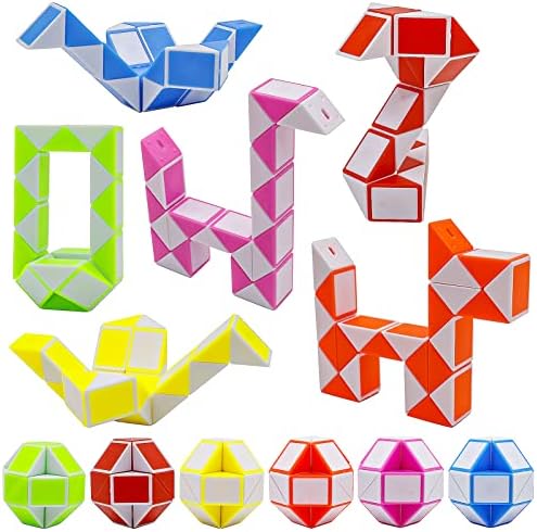 12 Pack 24 Blocks Mini Fidget Snake Cube Mini Twist Puzzle Cubes Magic Speed Cubes Toy for Kids Party Bag Fillers, Party Supplies