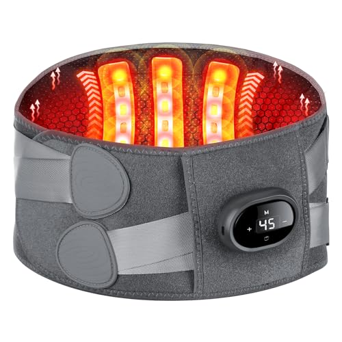 Cordless Heating Pad for Back Pain Relief, Lumbar Massaager with Heat, Heated Back Belt Abdomen Warmer Lumbar Support, Rechargeable Heating Massage Belt Back Support Belt