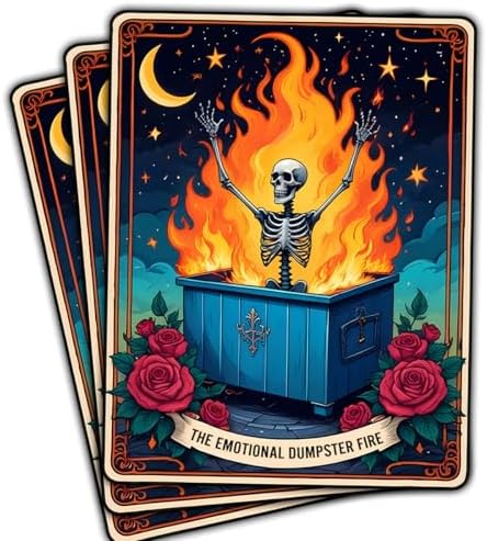 (3Pcs) The Emotional Dumpster Fire Tarot Sticker, This Little Light of Mine Dumpster Fire Sticker, Emotional Support Funny Gifts - Stickers for Laptop Water Bottle Phone Car Window Helmet 3"