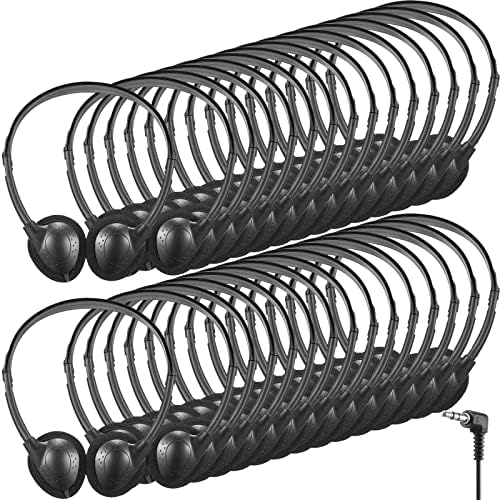 Konohan 30 Pack Headphones Bulk for Kids Student Wire Headphones for Classroom School Adjustable with 3.5 mm Jack for Kids Adults(Black)