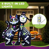 Funflatable 6 FT Halloween Inflatables Skeleton Black Cat and Dog Day of The Dead Outdoor Decorations, Inflatable Halloween Blow Up Yard Decorations with Built-in LED Lights for Yard Lawn Garden Decor