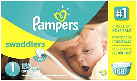 Pampers Swaddlers Disposable Diapers Newborn Size 1 (8-14 lb), 168 Count, ECONOMY