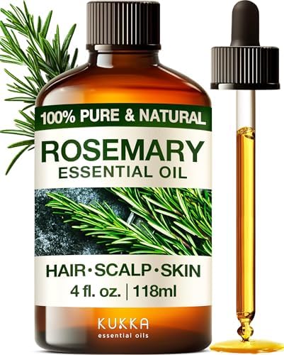 Kukka Rosemary Oil for Hair - 4 Fl Oz - 100% Pure Natural Rosemary Essential Oil - A Great Addition for Shampoo & Scalp Treatments - Made for Hair Care, Skin, Diffusers, Aromatherapy & DIY Soap Making