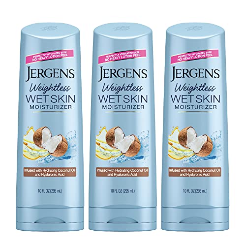 Jergens Wet Skin Body Moisturizer with Coconut Oil, In Shower Lotion for Dry Skin, Fast-Absorbing, Non-Sticky, Dermatologist Tested, 10 Oz, Pack of 3