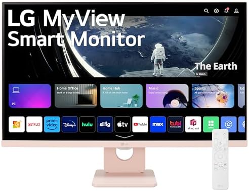 LG 27SR50F-P Smart Monitor 27-Inch FHD (1920x1080) IPS Display, webOS 23, HDR 10, x2 Built-in Speakers, AirPlay 2, Screen Share, Bluetooth, ThinQ App, Remote Control, Pink