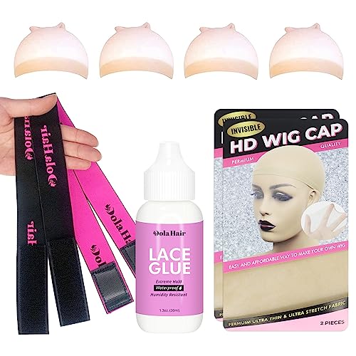 Dolahair Lace Glue, 1.3 Ounce, Waterproof, Extreme Hold, Invisible Bonding for Wigs & Hair Systems, Includes 2 Elastic Bands