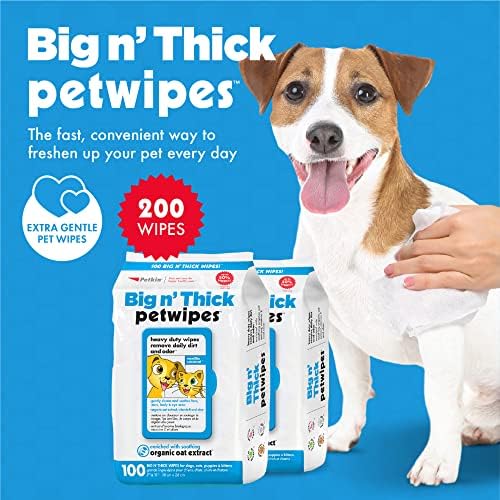 Petkin Large Pet Wipes for Dogs and Cats, 200 Count, Organic Oat Extract, Moistened with Gentle Cleaning Formula, Ideal for Home or Travel