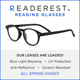 Readerest Round Blue Light Blocking Reading Glasses (Black, 1.25 Magnification) Computer Glasses, fashionable for men and women, Anti Glare, Anti Eyestrain, UV protection