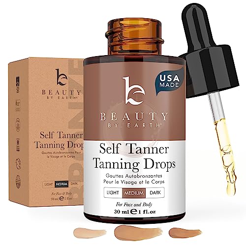 Self Tanning Drops - USA Made with Natural & Organic Ingredients, Medium Face Tanning Drops to Add to Lotion, Moisturizing Bronzing Tanner for Face & Body, Toxin Free Tanner for Fake Tan