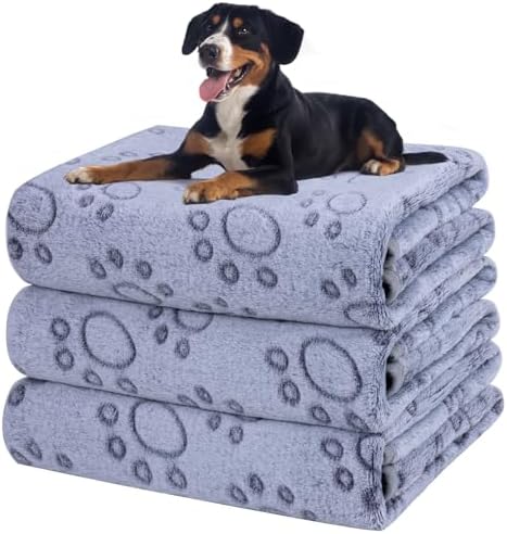 Dono 1 Pack 3 Dog Blankets, Soft Fluffy Fleece Pet Blanket Warm Sleep Mat Paw Print Design Puppy Kitten Throw Blanket Doggy Mat, Blanket for Dogs