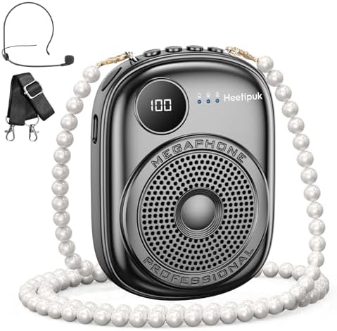 Portable Voice Amplifier Wired Microphone and Speaker,PA System Voice Amplifier with Mic Headset for Teachers,Speech,Tour Guides,Coaches,Yoga, Fitness Instructors Bluetooth 5.0 TF Card (Black)